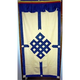 Rideaux tibétain pour porte ivoire et bleu -- 178x85 cm