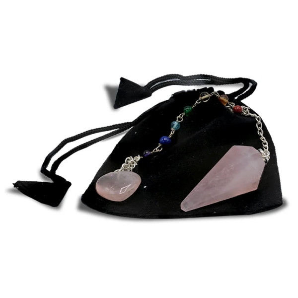 Pendule Quartz Rose chaînette 7 Chakra -- 16 g； 3-4 cm