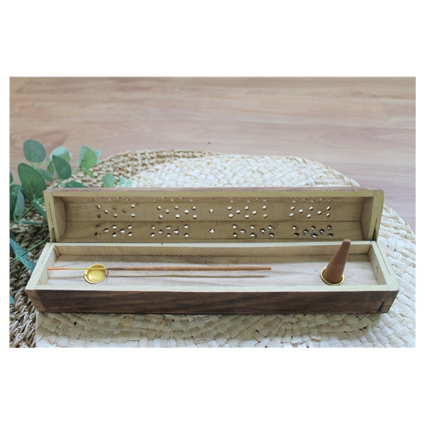 Boîte Porte-encens Bâton et Cône en Bois de manguier Semi-hexagonale