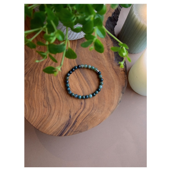 Bracelet Agate Mousse Perles rondes 6 mm