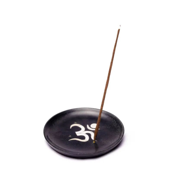 Emballé par 3, BrÃ»le encens OM blanc pierre Ollaire noire -- 10 cm