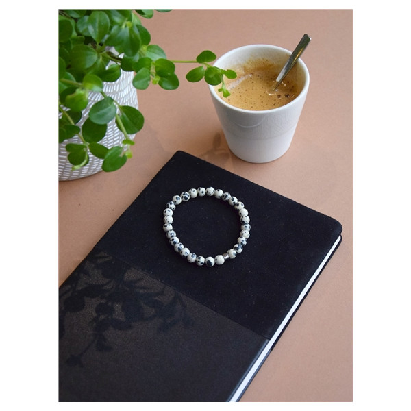 Bracelet Jaspe Dalmatien Perles rondes 6 mm