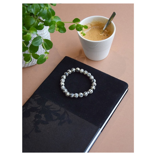 Bracelet Jaspe Dalmatien Perles rondes 8 mm