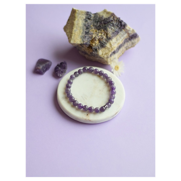 Bracelet Améthyste Perles rondes 8 mm Poignet large