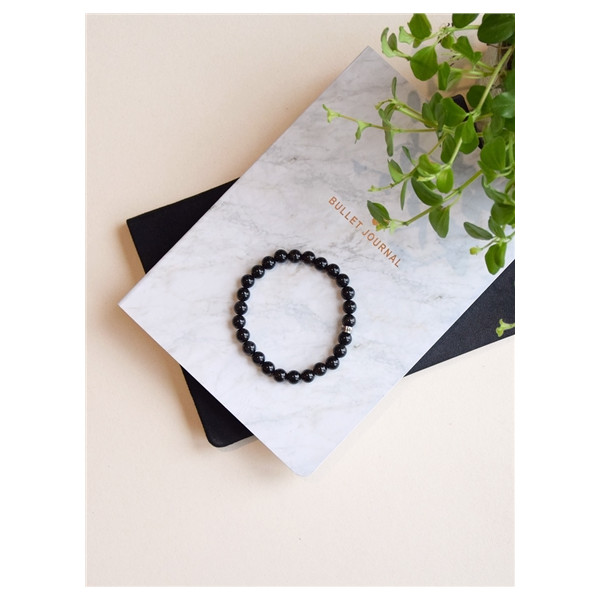 Bracelet Onyx Perles rondes 8 mm Poignet large