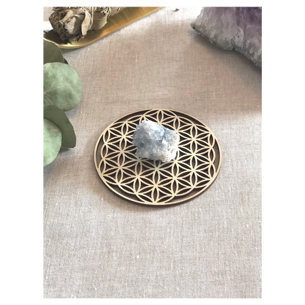 Socle de rechargement en bois Fleur de Vie ajourée 10 cm