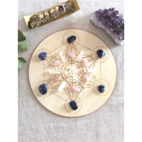 Socle de rechargement en bois Cube de Métatron gravé 30 cm