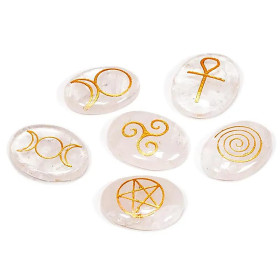 Wicca Symbols cristal de roche SET de 6 -- 3.3x2.3 cm -- 180g