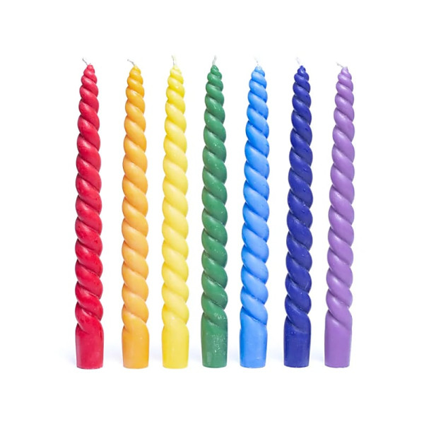 Bougies de dîner torsadées Chakra non parfumées lot de 7 -- 23cm
