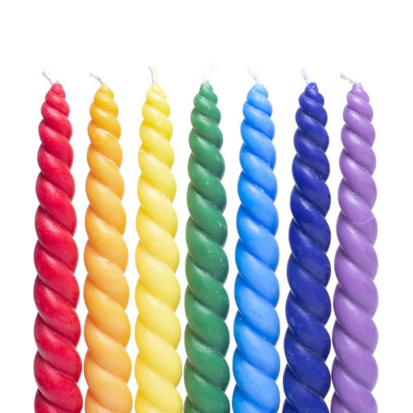 Bougies de dîner torsadées Chakra non parfumées lot de 7 -- 23cm