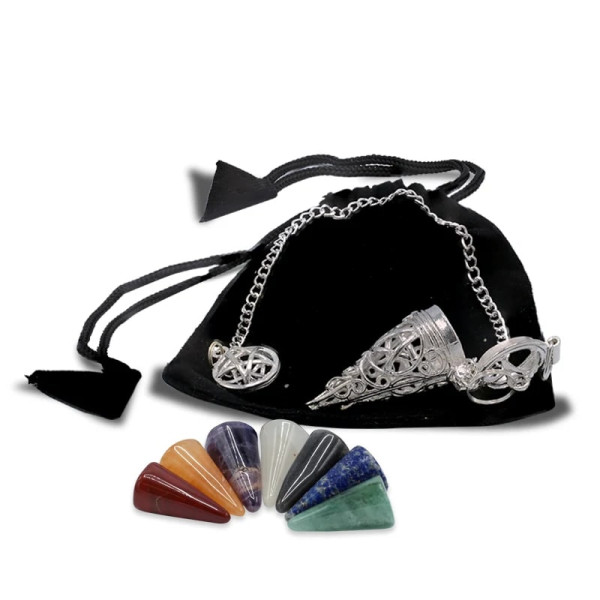 Pendule Pentacle avec pierres 7 Chakra -- 3.5x1.7 cm