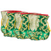 Bourse lotus brocart vert doublée -- 10X14 cm