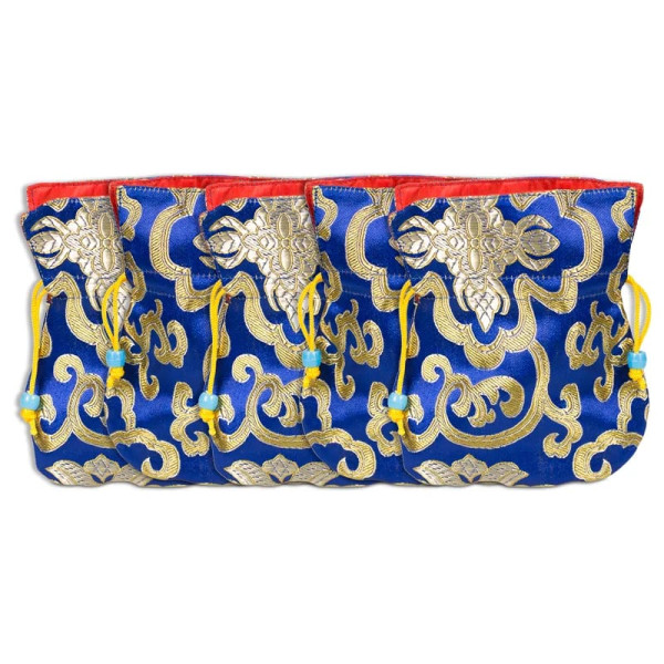 Bourse brocart bleu doublé rouge -- 10X14 cm