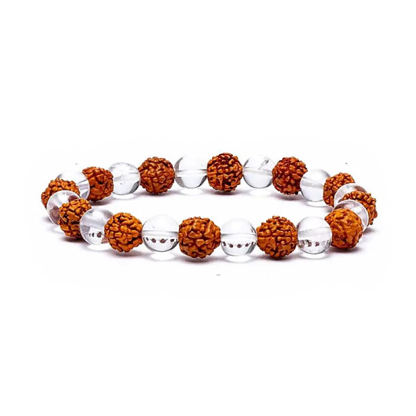 Bracelet Rudraksha / cristal de roche élastiqué -- 0.8 cm；8 cm