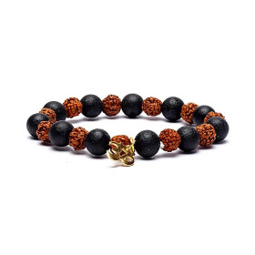 Bracelet Rudraksha/Pierre de lave avec Om - élastiqué  -- 0.8cm；9cm