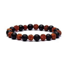 Bracelet Rudraksha / Pierre de lave élastiqué -- 0.8 cm； 9 cm