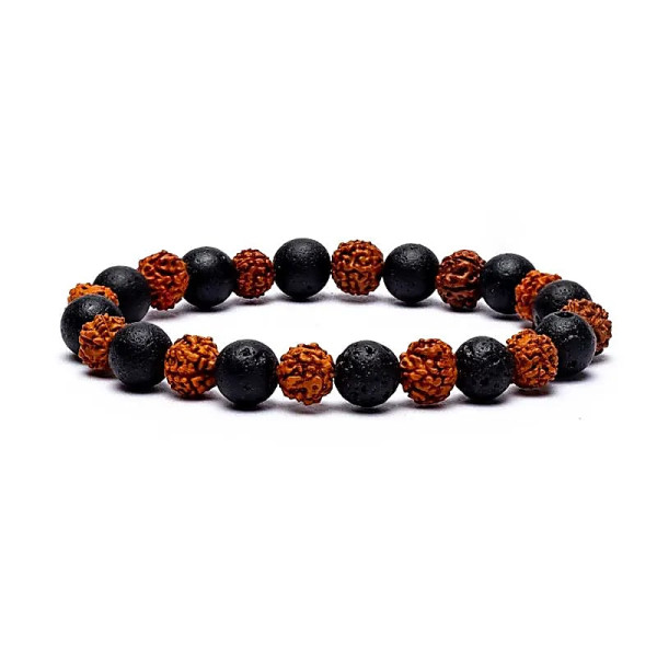 Bracelet Rudraksha / Pierre de lave élastiqué -- 0.8 cm； 9 cm