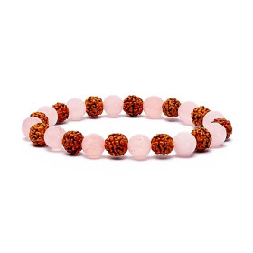 Bracelet Rudraksha / Quartz Rose élastiqué  -- 0.8 cm；8 cm