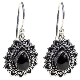 Boucles d'oreilles tourmaline noire-- 3.5cm