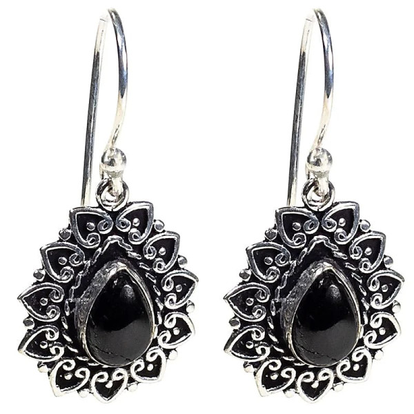 Boucles d'oreilles tourmaline noire-- 3.5cm