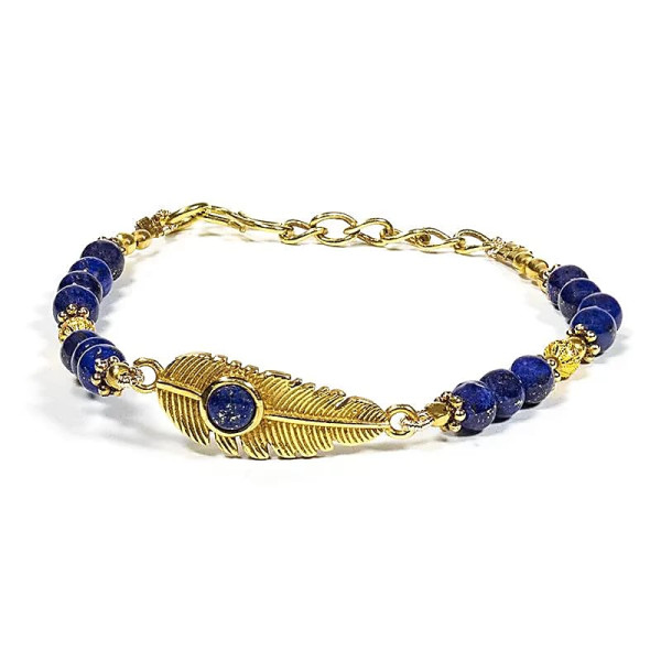 Bracelet plume avec lapis lazuli --  ±6.5cm