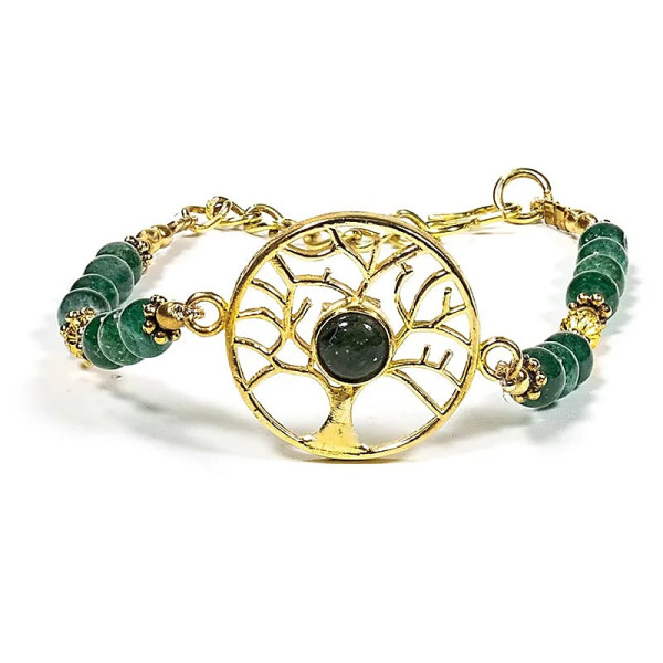 Bracelet arbre de vie avec aventurine verte -- ±6.5cm