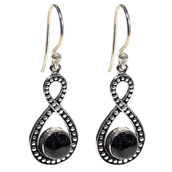 Boucles d'oreilles avec tourmaline noire-- 4cm
