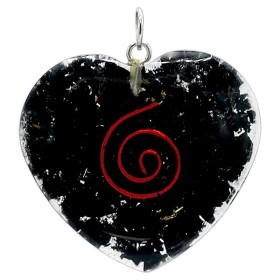 Pendentif d'Orgonite avec Shungite en forme de coeur -- 3.5 cm