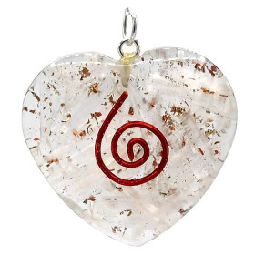 Orgonite pendentif Selenite forme de coeur -- 3.5 cm