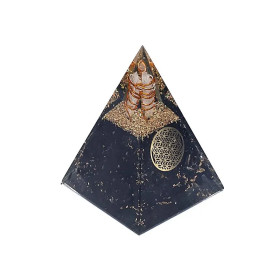 Orgonite Pyramide tourmaline fleur de vie -- 5x5x8cm
