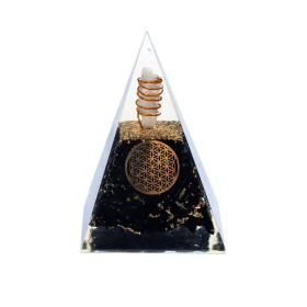 Orgonite Pyramide tourmaline fleur de vie -- 5x5x8cm