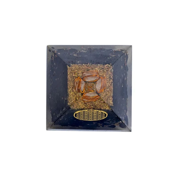Orgonite Pyramide tourmaline fleur de vie -- 5x5x8cm