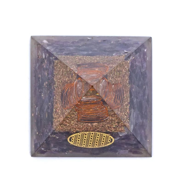 Orgonite Pyramide améthyste fleur de vie -- 5x5x8 cm