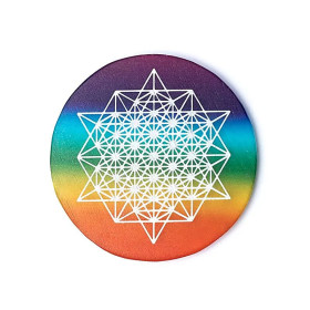 Dessous de verre en sélénite Tétraèdre 64 étoiles -- 85g