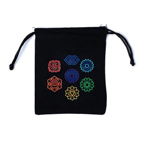 Pochette en coton 7 chakras noir -- 12x10,5cm