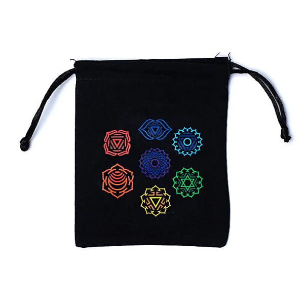 Pochette en coton 7 chakras noir -- 12x10,5cm