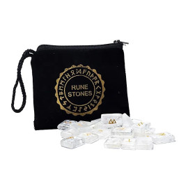 SET Rune Oracle en cristal de roche dans une pochette en velours -- ±2x1,5cm