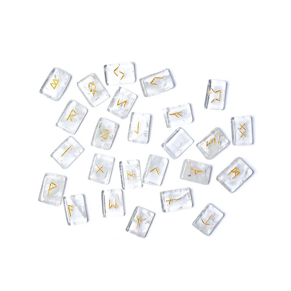 SET Rune Oracle en cristal de roche dans une pochette en velours -- ±2x1,5cm