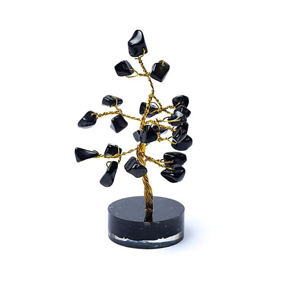 Arbre de pierres précieuses en Agate Noire -- ±8cm