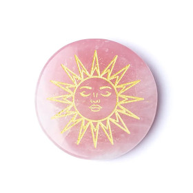 Disque minéral gravé quartz rose soleil -- ±5cm