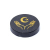 Disque minéral gravé tourmaline noire mains, lune et étoile -- ±5cm