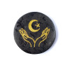 Disque minéral gravé tourmaline noire mains, lune et étoile -- ±5cm