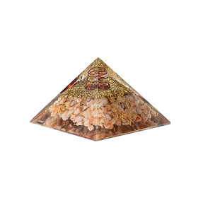 Pyramide d'orgonite pierre du soleil et symbole solaire -- 7,5x7,5x5cm