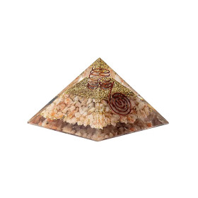 Pyramide d'orgonite pierre du soleil et symbole solaire -- 7,5x7,5x5cm
