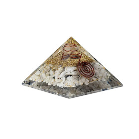 Pyramide d'orgonite en pierre de lune et symbole lunaire --7,5x7,5x5cm