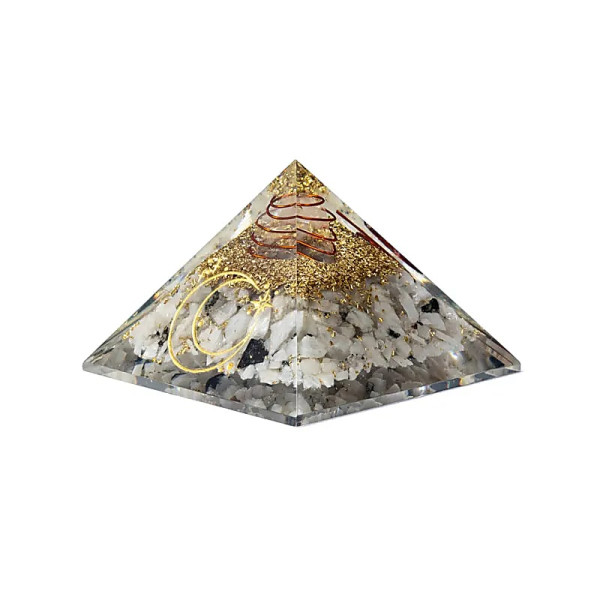 Pyramide d'orgonite en pierre de lune et symbole lunaire --7,5x7,5x5cm