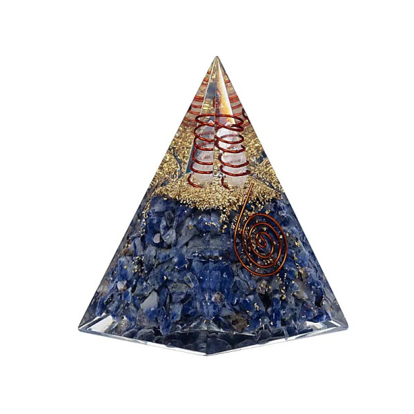Pyramide d'Orgonite Sodalite avec lune et étoiles -- 6x6x8,5cm