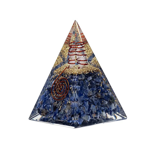 Pyramide d'Orgonite Sodalite avec lune et étoiles -- 6x6x8,5cm
