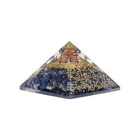 Pyramide d'orgonite sodalite avec lune et étoiles -- 7,5x7,5x5cm