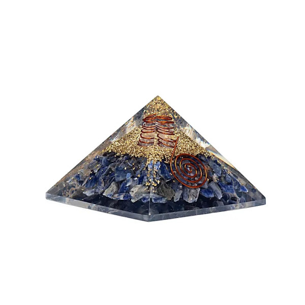 Pyramide d'orgonite sodalite avec lune et étoiles -- 7,5x7,5x5cm